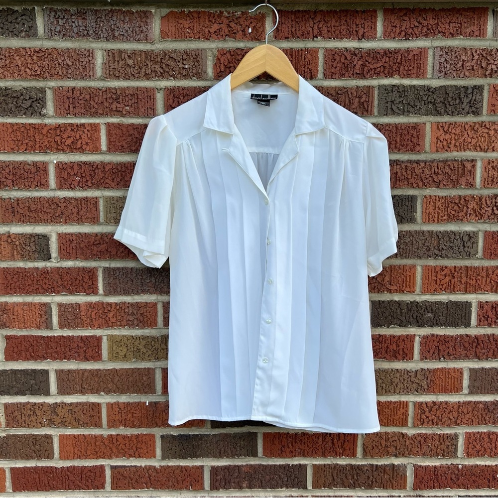 David Matthew White Pleated Front Button Down Sho… - image 1